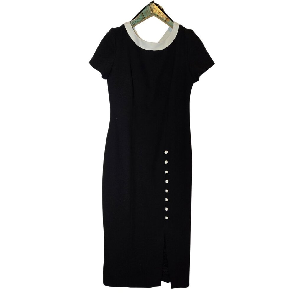 Vintage 1990's Liz Claiborne Black White Midi with Criss Cross Back, Sz 8